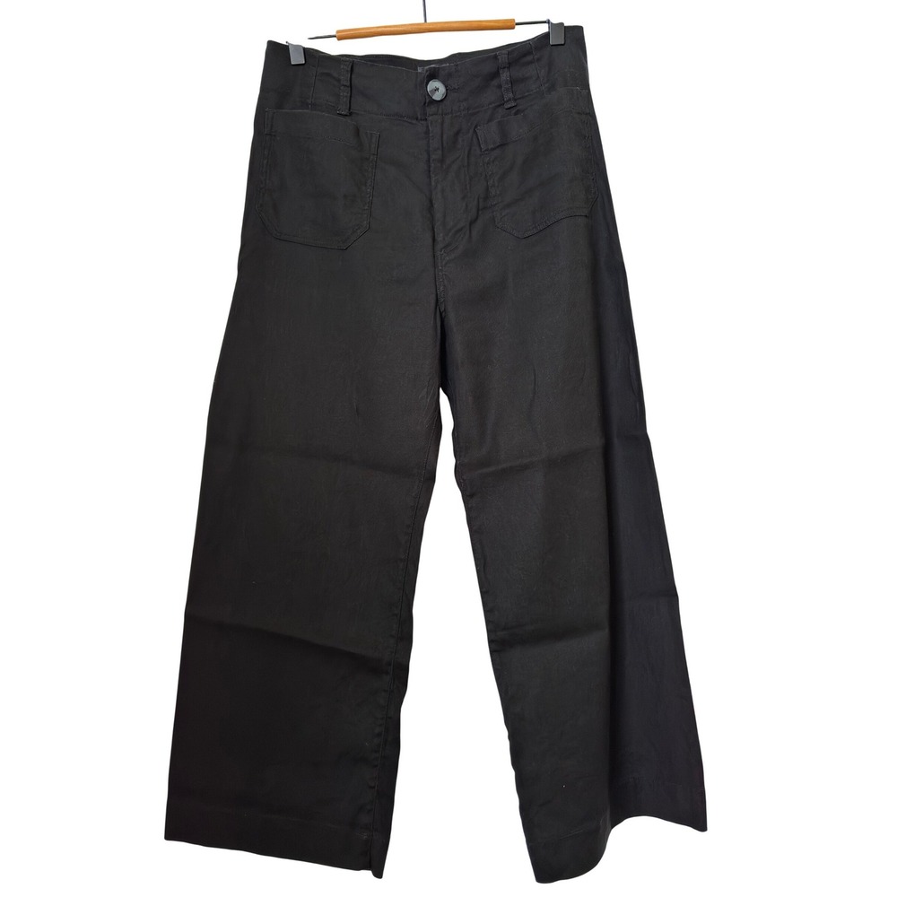 Maeve by Anthropologie The Colette Black Wide Leg Linen Blend Crop Pants Size 29